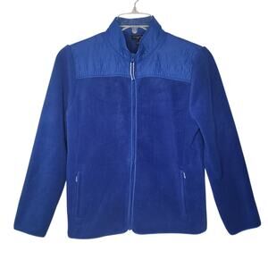 Talbots Petites Womens Royal Blue Fleece Quilted Full Zip Jacket PL Large Petite